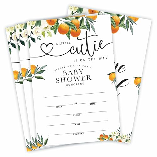 25 Baby Shower Invitations With Envelopes-A Little Cutie Is On The Way-Double-Sided Fill-In Invites For Baby Shower, Gender Reveal, Baby Announcement-Baby Shower Party Decorations & Supplies-B14