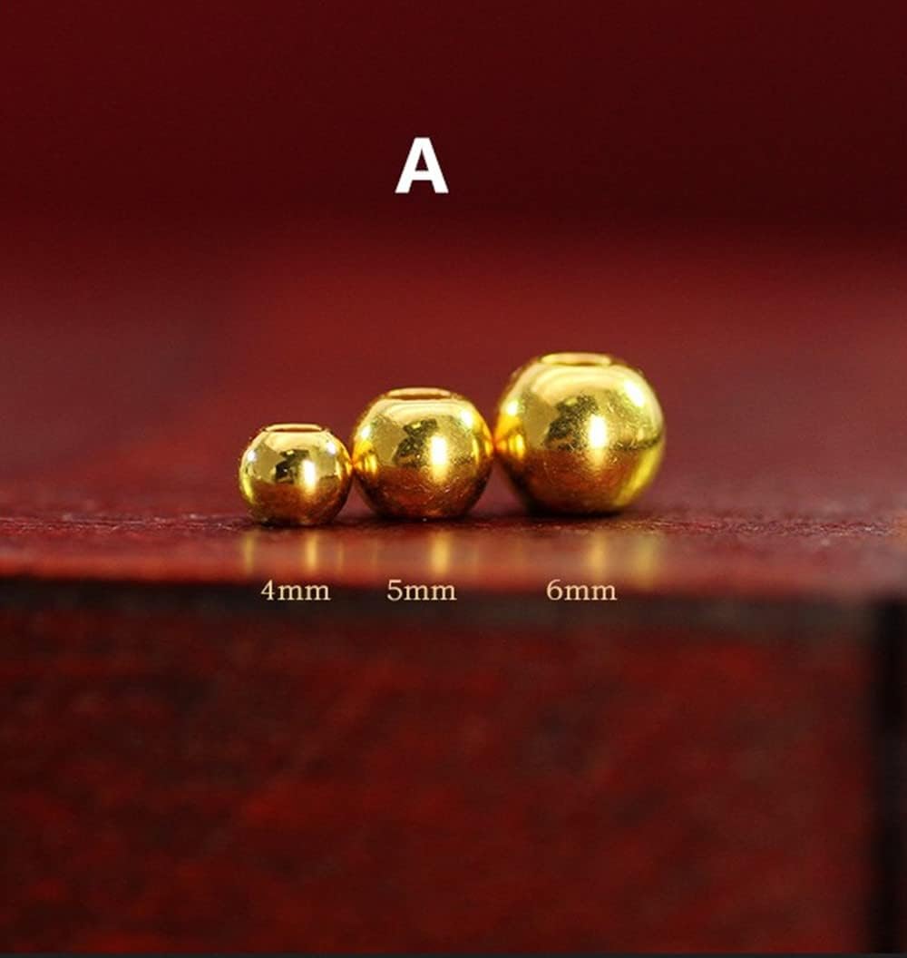 24K Pure Gold Round Spacer Beads for Bracelet Necklace Jewelry Making One Bead Luxury Gold (5mm, 1 Piece, A, Bright)