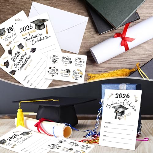 AmazingSpark 36 Sets Watercolor Graduation Party Invitation 2026 Celebration Graduation Cards with White Envelopes for Grad Congrats Party Invites Supplies Class of 2026 Party Favor