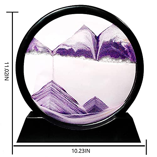 Image of Muyan Moving Sand Art Picture Sandscapes in Motion Round Glass 3D Deep Sea Sand Art for Adult Kid Large Desktop Art Toys (Purple, 12 Inch)