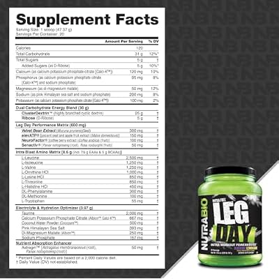 مسحوق NutraBio Leg Day Intra Workout مكمل الكربوهيدرات المتقدم مع مجموعة الدكسترين والإلكتروليتات مسحوق الكربوهيدرات مع EAAs/BCAAs الدكسترين الحلقي لعصير الليمون التوت للأداء، 20 حصة