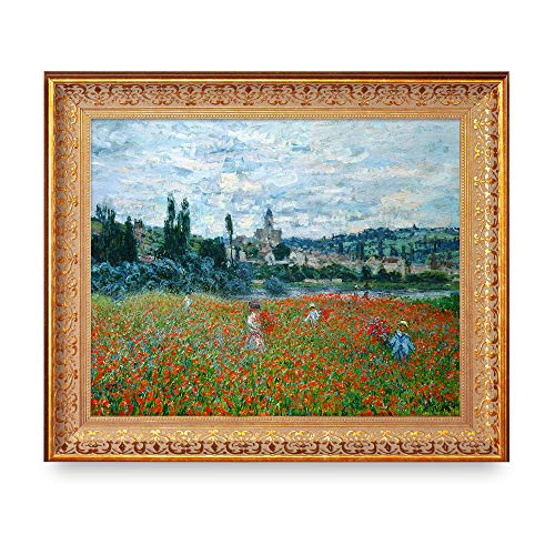Poppy Field near Vetheuil 1879 by Claude Monet Framed Size:24.5x20.5 inches,Image Size:20x16 inches World Classic Reproductions For HomeDecor,Vintage Pattern Gold Frame