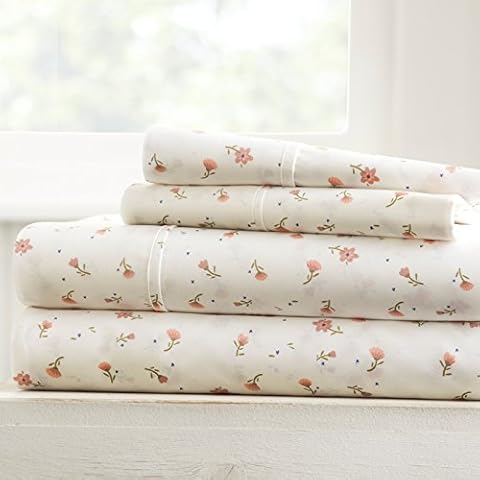 Linen Market Pattern Deep Pocket, Full, Soft Floral Pink Cover