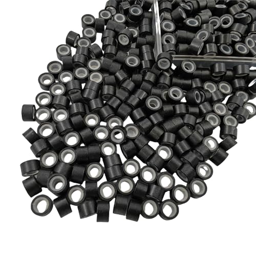 Aouuhe 500 Pcs Micro Link Rings Beads for Hair Extensions 5mm Silicone Lined Beads Microlinks Hair Extensions Tool (Black 5.0mm)