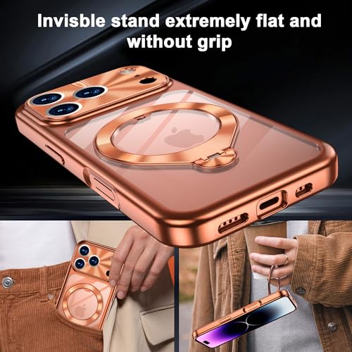 Coque iPhone 17 Pro Max MagSafe orange avec béquille rotative 360°