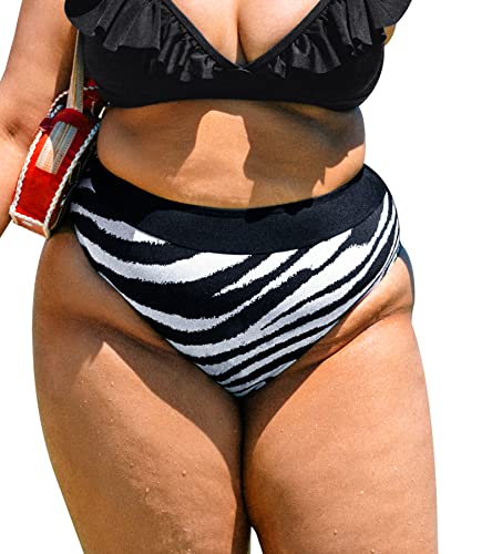 CUPSHE Women's High Waisted Plus Size Bikini Bottom Zebra Striped Bathing Suit, 0X