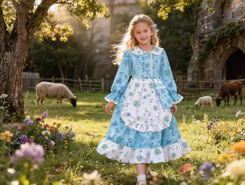 Disfraz Completo Colonial para Niñas 7-8 Años Azul miniatura 5