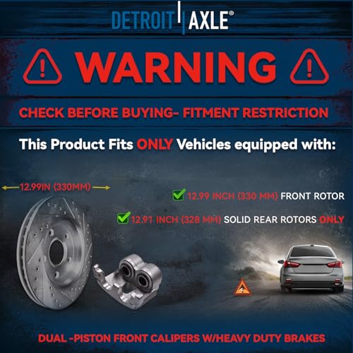 Image of Detroit Axle - Brake Kit for Chrysler Town & Country Dodge Grand Caravan | Journey Ram C /V Drilled & Slotted Brakes Rotors Brake Pads Replacement 12.99 inch inch Front and 12.91 inch inch Rear Rotor