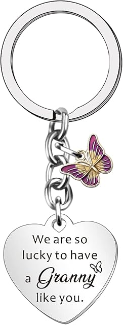 HULALA Granny Keyring Granny Birthday Mothers Day Christmas Gifts from Grandchildren Love Heart Shape Butterfly Women Key Ring Keychain Presents We are So Lucky to Have A Granny Like You