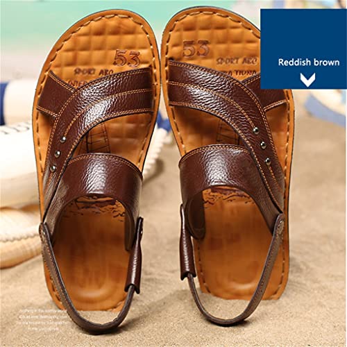 Men's Casual Beach Shoes Leather Breathable Sandals Mens Roman Sandals Leather Sandals(44)2