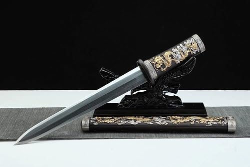 Miniatura 2 de Grado superior Tanto Brass18K Oro Doblado Acero Chino Dragón Phoenix Espada Corta