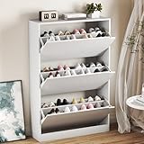 BORNOON Shoe Cabinet with 3 Flip Drawers, Hidden Wood Shoe Cabinet,Freestanding Shoe Storage Cabinet for Entryway Hallway.White. 47.2' H*31.5' W*9.45' D.
