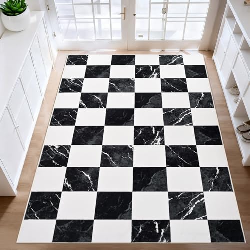 Yinhua 3x5 Checkered Rugs for Entryway, Modern Washable Entryway Rug