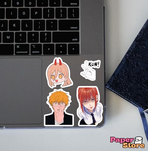 Image of Paper9store Pack of 85+ Chainsaw Man Stickers for Laptop, Phone Case, Guitar, Bike, Pc, Scrapbook etc. Waterproof Glossy Laminated Residue Free Anime Stickers