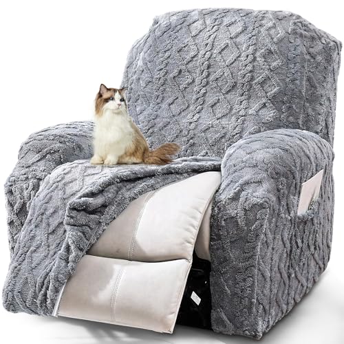 Image of JOKIVTOU Recliner Chair Covers 4-Pieces Reclining Chair Slipcovers with Pocket& Elastic Bottom, Soft Feel Fitted Lazy Boy Sofa Couch Cover Washable, Stretch Recliner Furniture Protector
