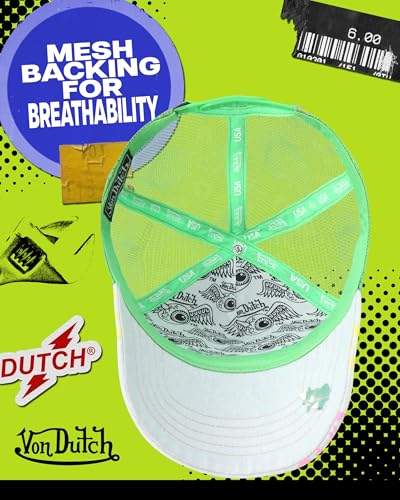 Image of Von Dutch Monogram Trucker Cap - Retro Snapback Cap for Men and Women - Adjustable Snap Fit Panel, Mesh Rear, Curved Bill