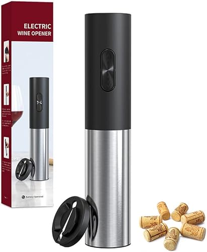 Abrebotellas de vino eléctrico a pilas con cortador de papel de aluminio, botón de un solo toque, removedor automático de sacacorchos de vino