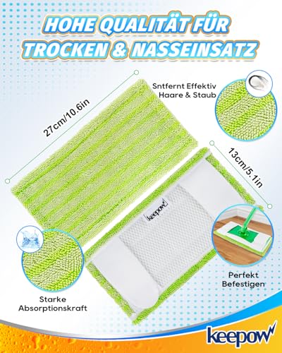 KEEPOW 6 Stück Bodentücher Nass für Swiffer Feuchte Bodentücher Nass Trockenmopps, Mikrofaser Wet Bodentücher Trocken Tücher Wiederverwendbar Waschbar