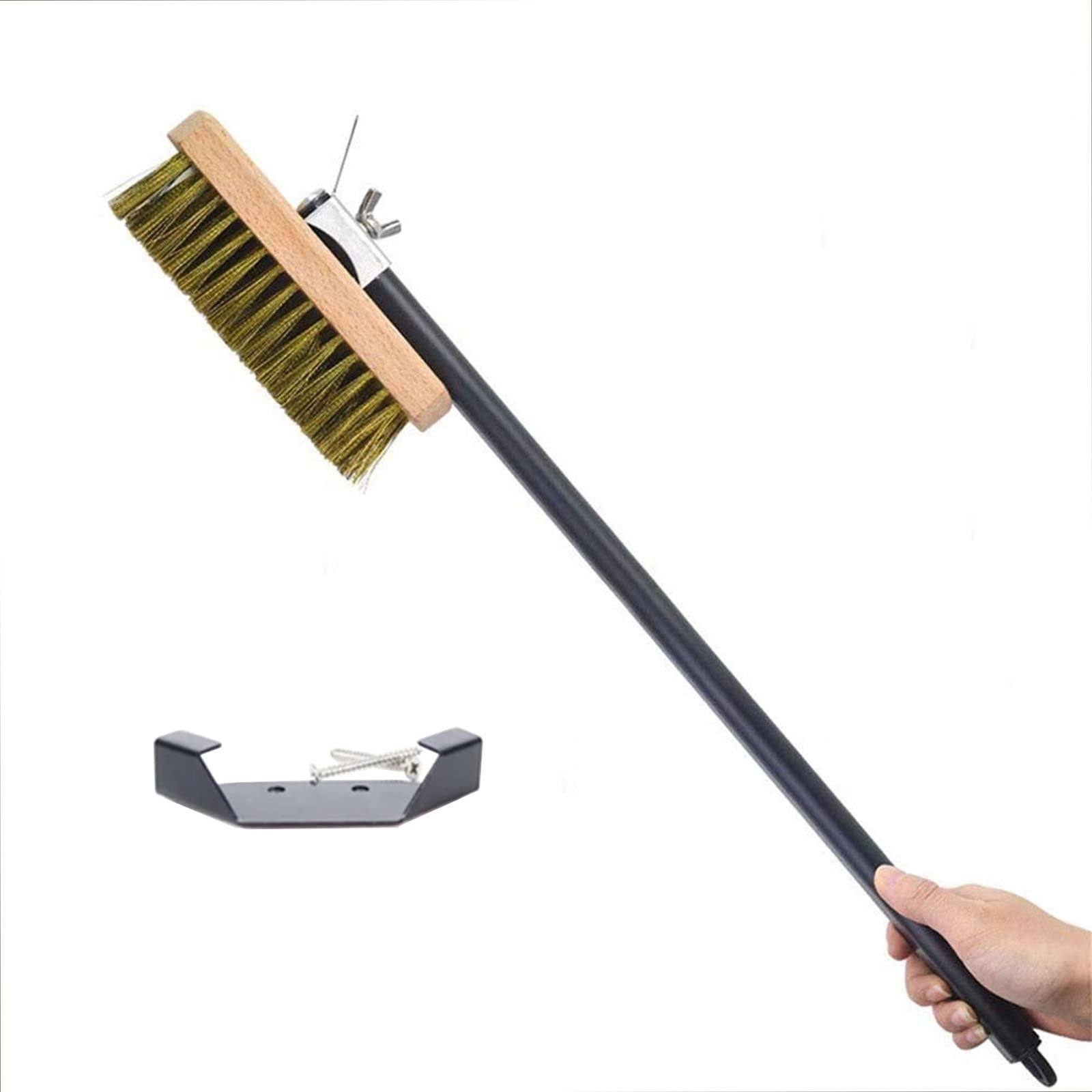 Professional Pizza Oven Copper Cleaning Brush, With Scraper Household Grill Brass Cleaning Brush, For BBQ Pizza Oven Cleaning, With Hook (Color : Aluminum handle)-image-5