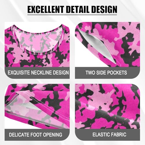 CHIFIGNO Camouflage Pink Black Pj Sets Cotton Jammies, Short Sleeve Summer Clothes with Pocket 5Y3