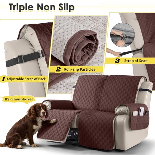 Image of TAOCOCO Recliner Protector,2 Seater Armchair Slipcovers,Waterproof Recliner Slipcovers,Recliner Covers with Pockets,Anti Slip Reclining Sofa Covers,Arm Chair Covers for Pets /Dogs /Kids(Chocolate)