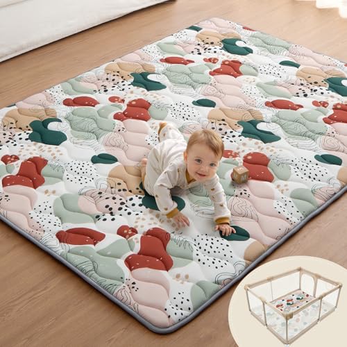 Image of Blissful Diary Baby Play Mats for Floor, 72x48 Inch Extra Thicker & Large Soft Cushioning Foam Playmats for Babies and Toddlers, Foldable Washable Baby Crawling Mat for Playpen, Modren Abstract
