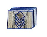 Placemat (Navy Blue) Coaster 4 Sets Sustainable Kitchen Craft Dining Table mat Natural Reed Material Artisan Eco Friendly Handmade, Heat Resistant