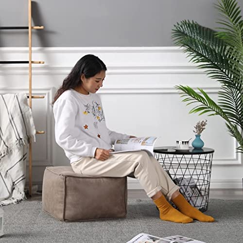 Pouf en daim gris : tabouret repose-pieds carré pour salon - 5