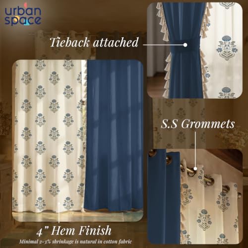 Image of Urban Space 100% Cotton Curtains for Door, Combo Set of 3 Curtains 7 feet Long, 60-65% Room Darkening Curtain, Tieback & Eyelets Included with Curtains for Home Decor (Liberty Blue, 7 Feet)