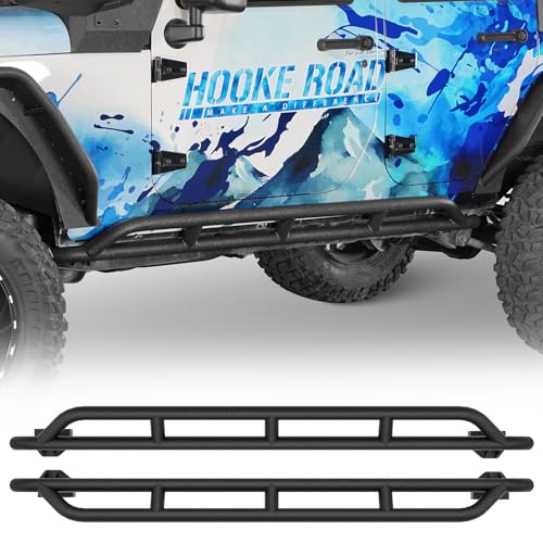 Hooke Road Wrangler JK Rock Slider Nerf Bars Running Boards for 2007-2018 Jeep Wrangler JK Unlimited 4 Door (Pair)