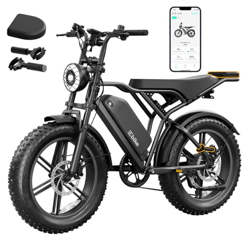 TST Electric Bike for Adults, 1500W Peak Motor Ebike with 48V 15Ah Built-in Battery, 60 Miles Range 28 MPH Electric Bicycle, 20" Fat Tire E Bike with Rear Seat 7Speeds Black