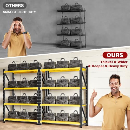 Image of SISESOL Set of 2 48 inch Wide Heavy Duty Garage Shelving Units,3000LBS 24 Deep Storage Shelves,Yellow Metal Garage Shelves,Large Storage Rack,70 High Steel Shelf,Industrial Shelving for Shop,Warehouse