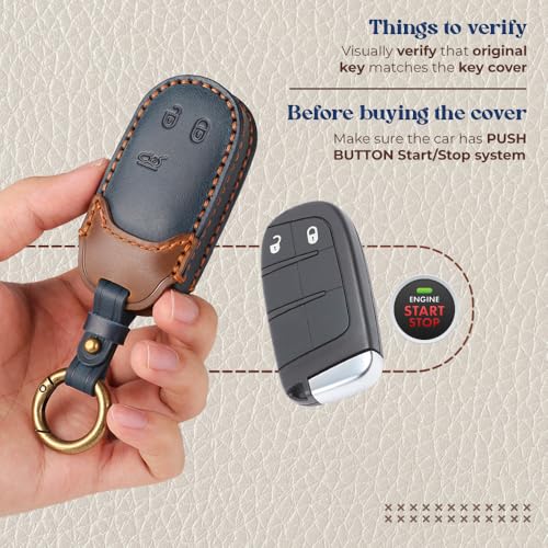 Image of keyzone dual leather key cover compatible for Jeep Compass, Compass Trailhawk smart key (BlueBrown)