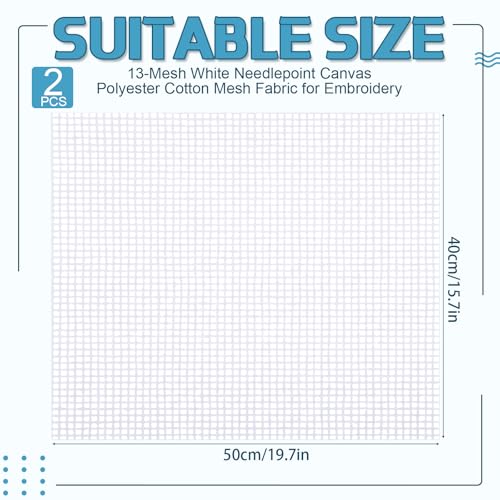 Image of Fanfanwin 2 Pack 13 Mesh Needlepoint Canvas 16 inch x 20 inch, White Cross Stitch