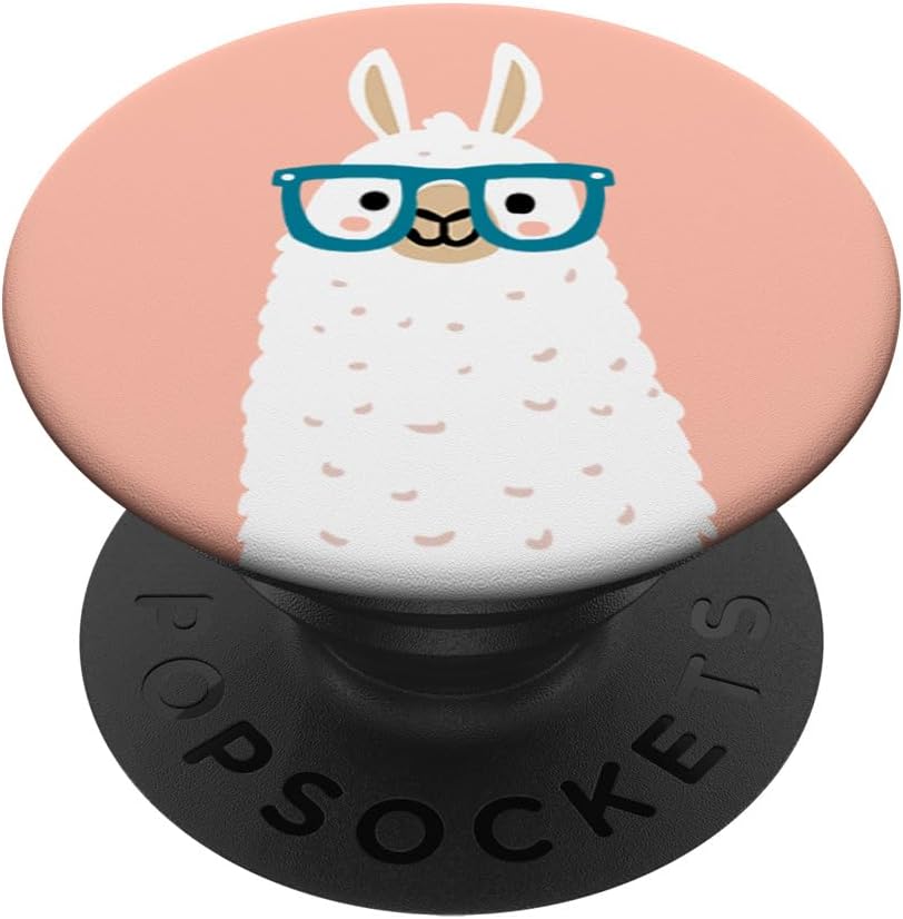 White Llama In Blue Eyeglasses Christmas Gift PopSockets PopGrip: Swappable Grip for Phones & Tablets PopSockets Standard PopGrip