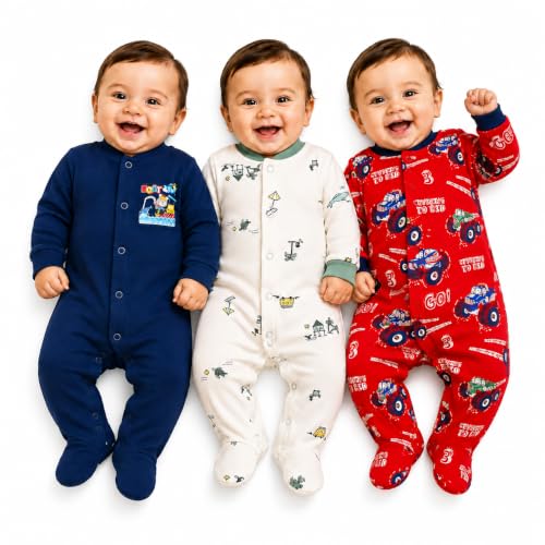 Image of EIO 100% Cotton Baby Rompers Sleepsuits Jumpsuits Night Suits for Newborn Baby Boys & Girls | Soft Infant Bodysuit | Pack of 3 Kids Rompers