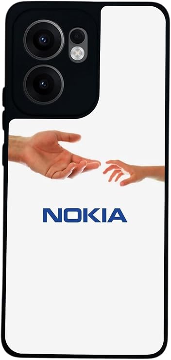 Oppo Reno 13F ile Uyumlu Nokia Tasarımlı Glossy Premium Kılıf, Siyah-Beyaz