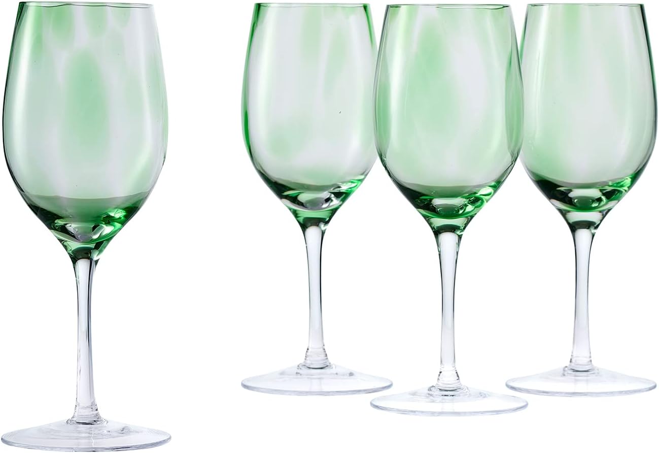 Blue Rose Polish Pottery - Blue Cobalt Confetti Wine Glass Set - 8" Tall - Hand-Blown Polish Glassware, Set of 4 Wine Glasses for Entertaining