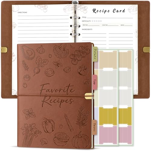 MOOROL Blank Recipe Book Binder to Write in Your Own Recipes Water Proof Leather Recipe Journal Notebook Make your Own Favorite Cookbook(Brown)