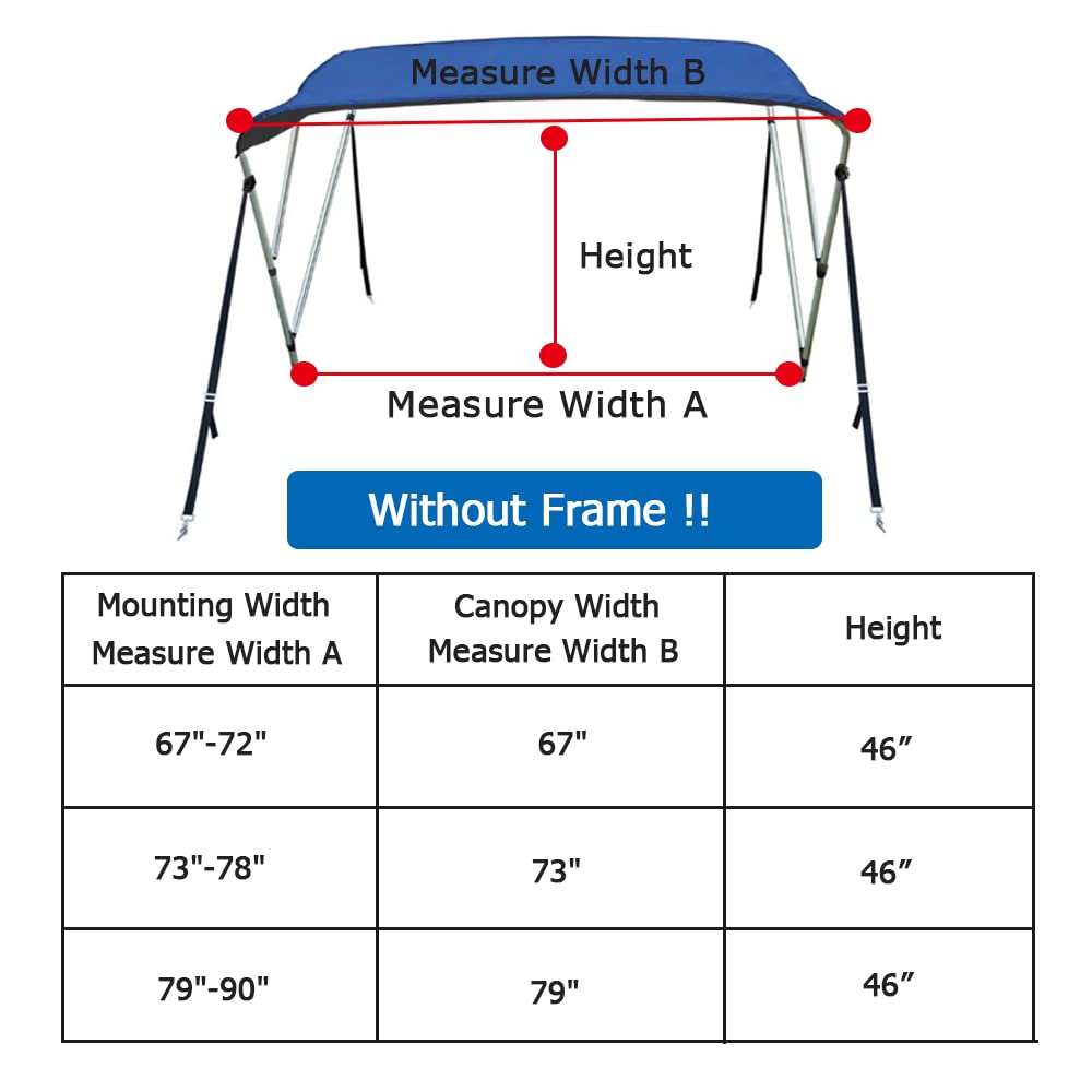 Boat Bimini Top Replacement Cover Sets for 3 Bow Support, Waterproof 600D Canopy Protect Organization (61