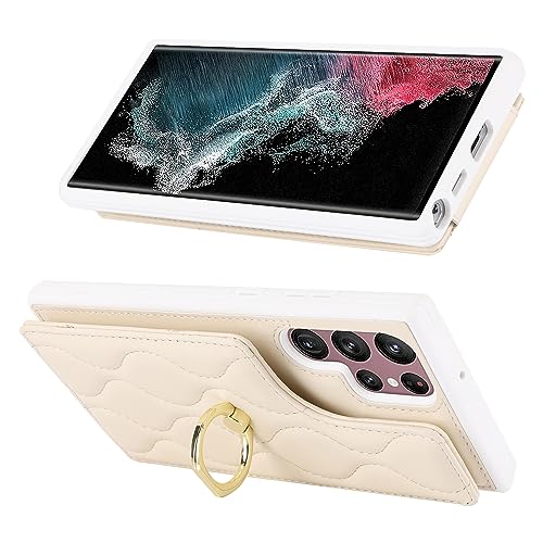Image of for Samsung Galaxy S23 Ultra 5G Case with Card Holder,Credit Card Holder,Stand Ring Kickstand and RFID Blocking,PU Leather Phone Wallet Case for Women 6.8 inch(Beige)