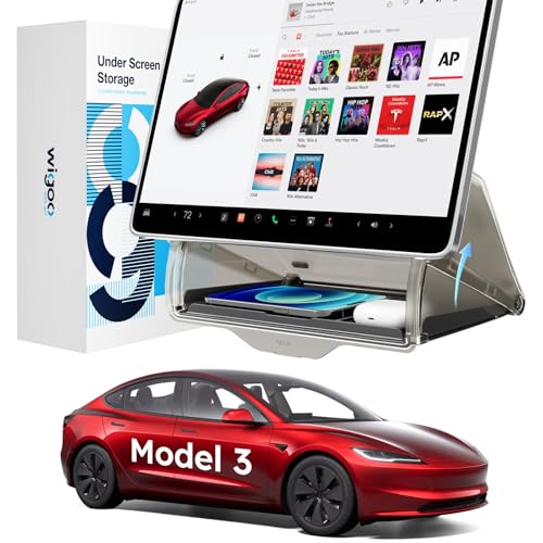 Wigoo Under Screen Organizer for Model 3 2016~2026 Including Model 3 Highland 2024~2026 (Standard Premium & Performance) Concealed Center Console Organizer Tray Quick & Stable Installation