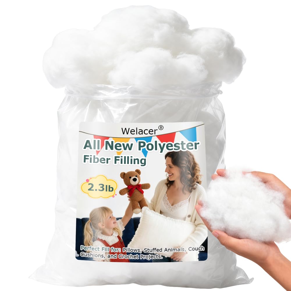 Welacer Pillow Stuffing 2.3lbs/1.04kg, Polyfill Stuffing for Stuffed Animals, Crafts, DIY Plush Toys, Back Cushions, Cloud Decoration, All-New Material Premium White Polyester Filling for Crochet
