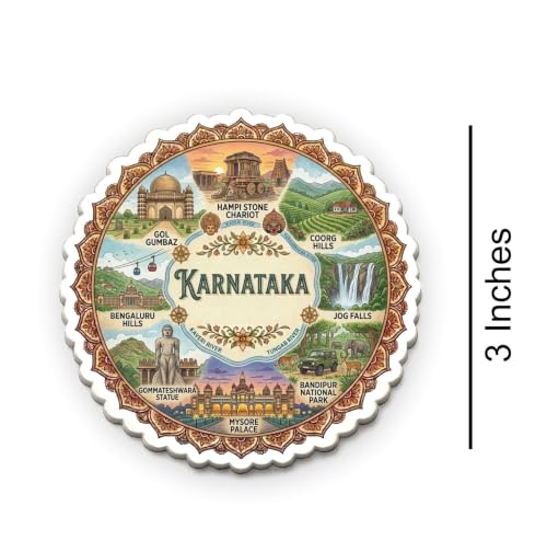 Image of Karnataka Textured Finish Acrylic Fridge Magnet - UV Texture Printed, Stylish Multicolor Magnet for Fridge, Wardrobe & Metal Surfaces, Pack of 1 (Karnataka 3)