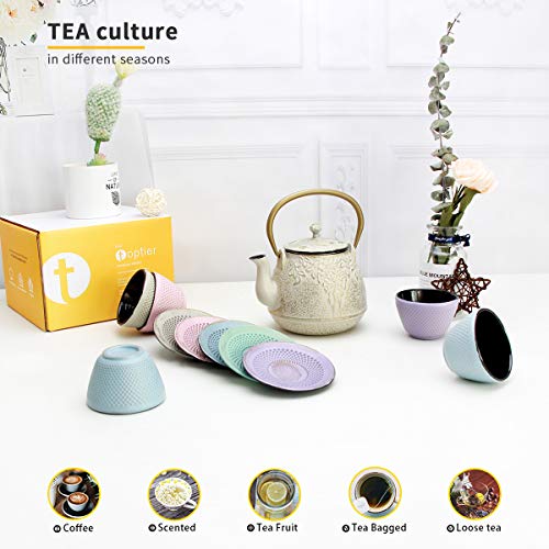 Cast Iron Tea Kettle, TOPTIER Japanese Cast Iron Tea Kettle with Infuser, Cast Iron Teapot Stovetop Safe, Leaf Design Tea Kettle Coated with Enameled Interior for 32 Ounce (950 ml), Warm Beige - Thumbnail 2