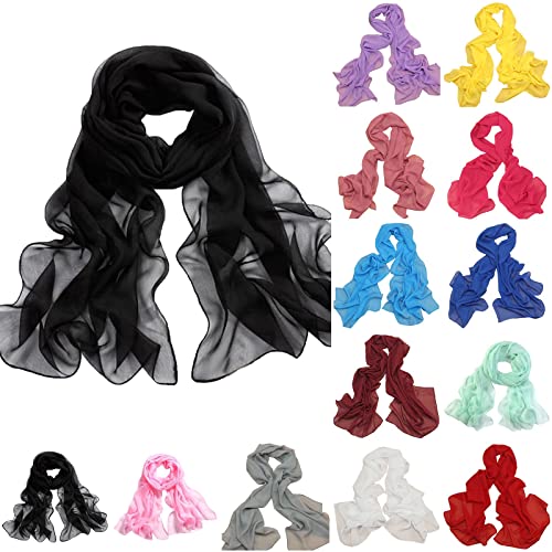 Women's Solid Chiffon Scarf, Lightweight Soft Sheer Long Head Wrap Shawl Scarves for All Season Silk Scarves3