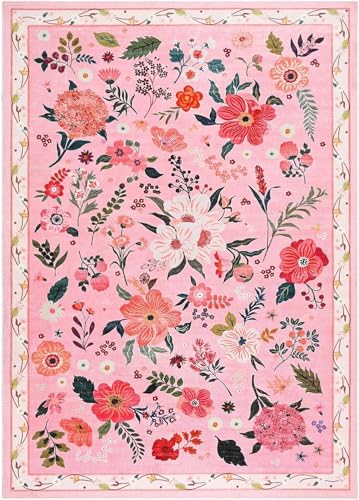 Tapis antidérapant doux 200x250cm lavable et décoratif rose - 4