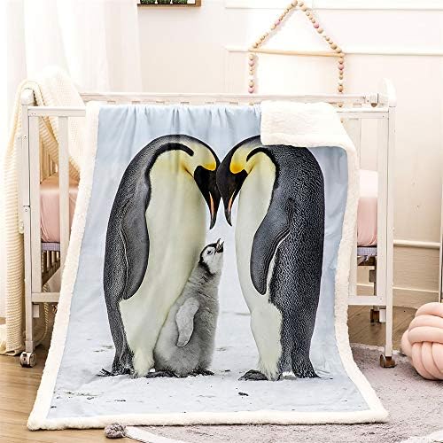 Meiju Fleece Sherpa Blanket for Kids Teens Adults , Soft Warm 3D Antarctic Penguin Pattern Double Layer Plush Sofa Bed Throw Blanket Winter (Baby Penguin,100x150cm)