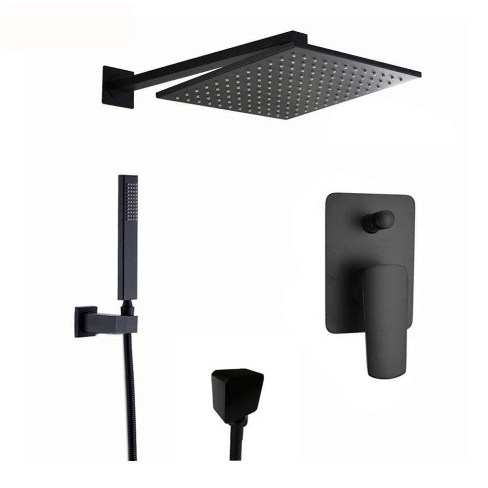 Système de douche en laiton noir 12 pouces avec pommeau mural élégant