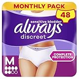 Always Discreet Incontinence Pants Women, Medium, Disposable Underwear Women, UK Size 8-14, White, Absorbency 6, 48 Underwear , Knickers (12 x 4 Packs), Bladder Leak Protection , Maternity Postpartum